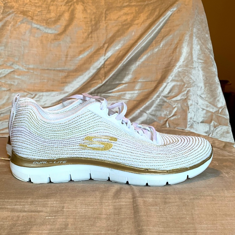 Sketchers - purchased in Italy white/gold stitching size 10